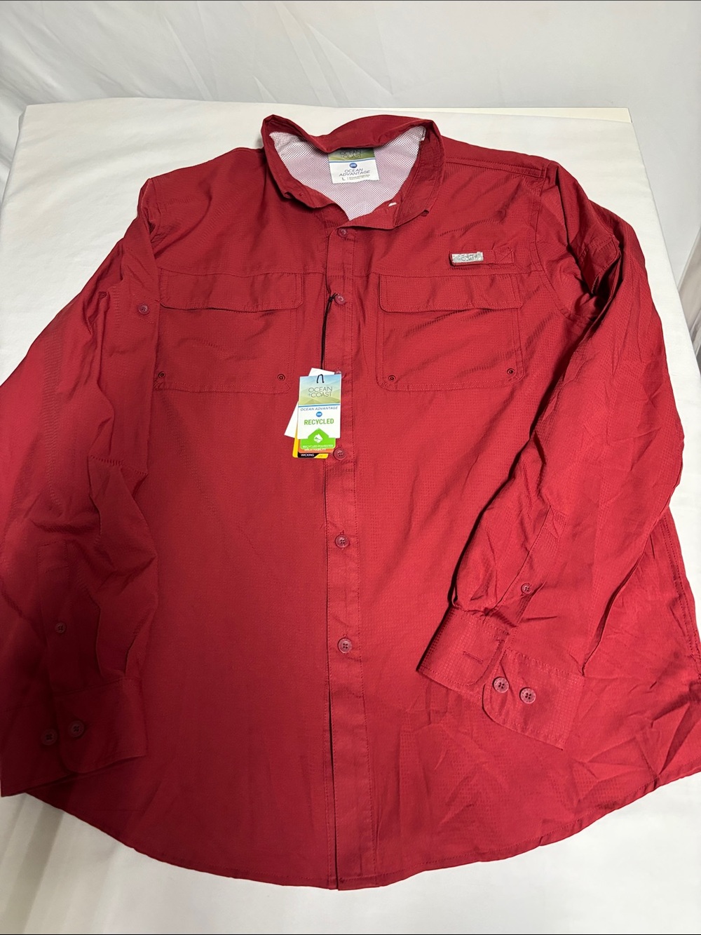 Ocean & Coast Red Button-Up Shirt with Mesh Lining